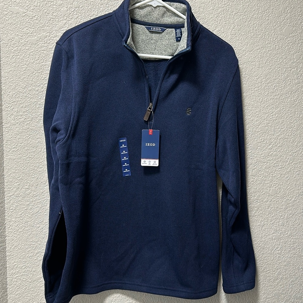 Izod sweater fleece quarter zip. Blue size medium